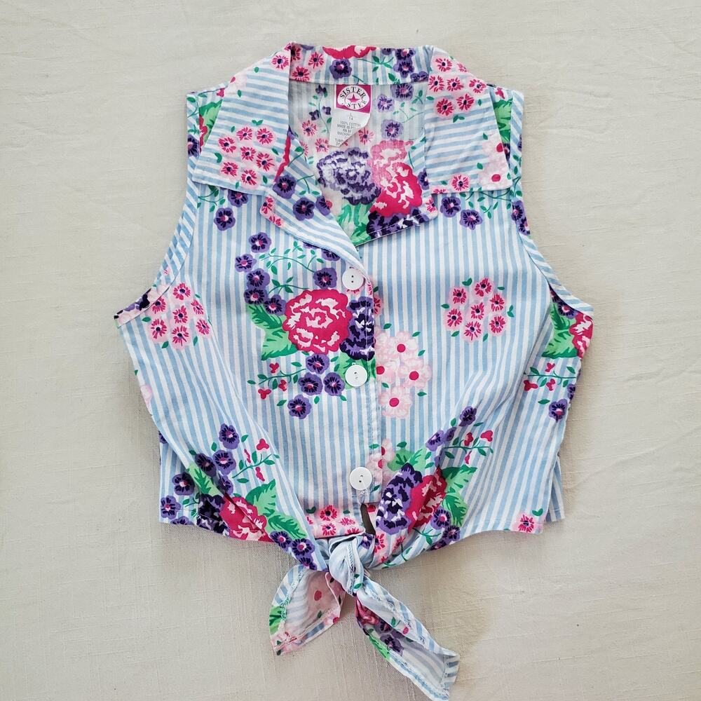 Vintage Floral Striped Sleeveless Shirt kids 8/10